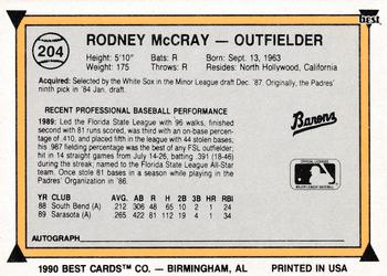 1990 Best #204 Rodney McCray Back