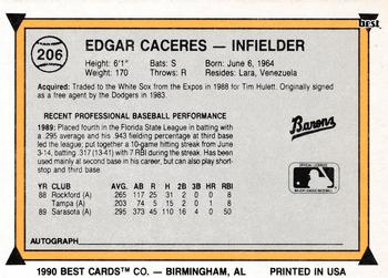 1990 Best #206 Edgar Caceres Back