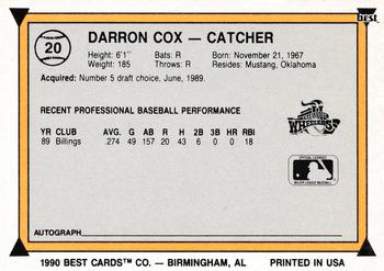 1990 Best #20 Darron Cox Back