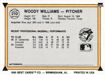 1990 Best #210 Woody Williams Back