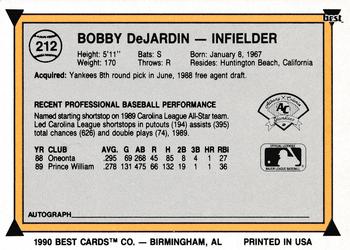 1990 Best #212 Bobby DeJardin Back