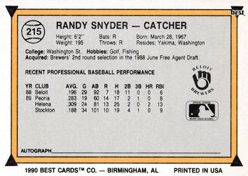1990 Best #215 Randy Snyder Back