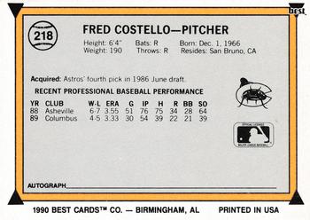 1990 Best #218 Fred Costello Back