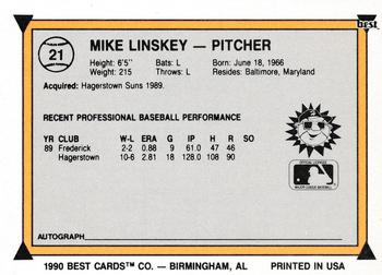 1990 Best #21 Mike Linskey Back