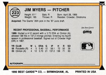 1990 Best #223 Jim Myers Back