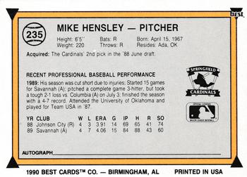 1990 Best #235 Mike Hensley Back