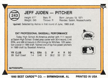 1990 Best #243 Jeff Juden Back