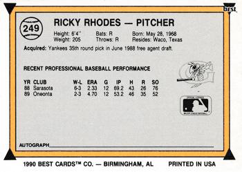 1990 Best #249 Ricky Rhodes Back