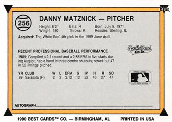 1990 Best #256 Danny Matznick Back