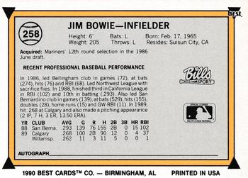 1990 Best #258 Jim Bowie Back