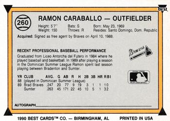 1990 Best #260 Ramon Caraballo Back