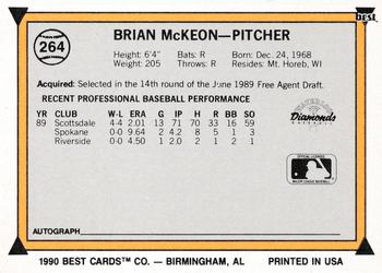 1990 Best #264 Brian McKeon Back