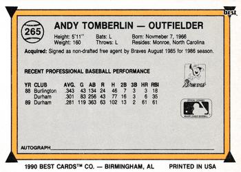1990 Best #265 Andy Tomberlin Back