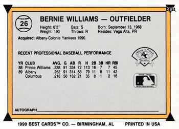 1990 Best #26 Bernie Williams Back