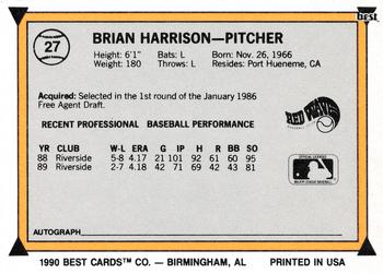 1990 Best #27 Brian Harrison Back