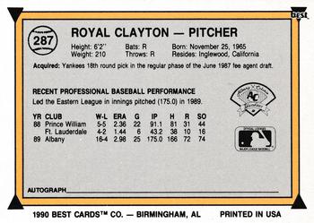 1990 Best #287 Royal Clayton Back