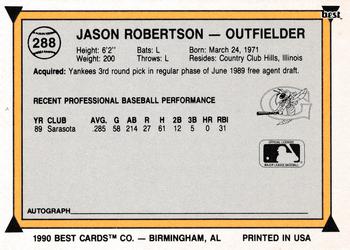 1990 Best #288 Jason Robertson Back