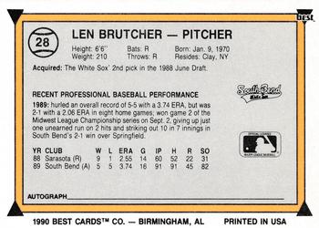 1990 Best #28 Len Brutcher Back