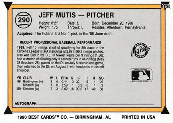 1990 Best #290 Jeff Mutis Back