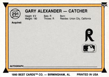 1990 Best #291 Gary Alexander Back