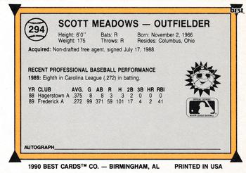 1990 Best #294 Scott Meadows Back