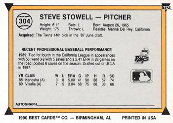 1990 Best #304 Steve Stowell Back