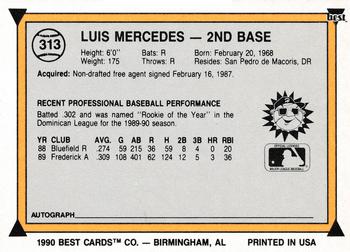 1990 Best #313 Luis Mercedes Back