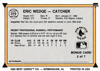1990 Best #319 Eric Wedge Back