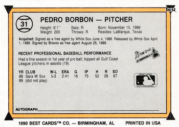 1990 Best #31 Pedro Borbon Back