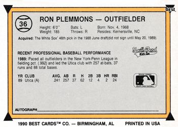 1990 Best #36 Ron Plemmons Back