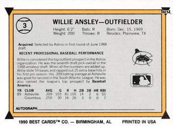 1990 Best #3 Willie Ansley Back