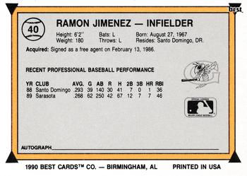 1990 Best #40 Ramon Jimenez Back