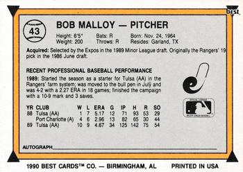 1990 Best #43 Bob Malloy Back
