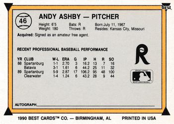 1990 Best #46 Andy Ashby Back