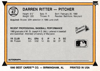 1990 Best #47 Darren Ritter Back