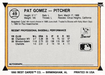 1990 Best #49 Pat Gomez Back