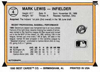 1990 Best #4 Mark Lewis Back