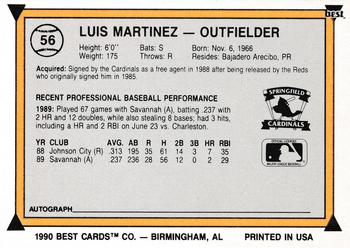 1990 Best #56 Luis Martinez Back