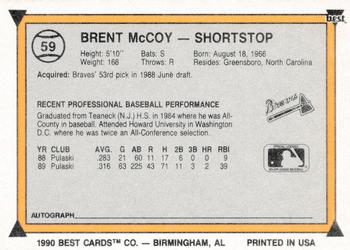 1990 Best #59 Brent McCoy Back