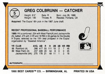 1990 Best #5 Greg Colbrunn Back