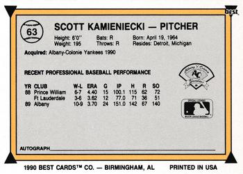 1990 Best #63 Scott Kamieniecki Back