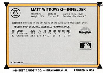 1990 Best #68 Matt Witkowski Back