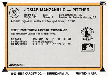 1990 Best #70 Josias Manzanillo Back