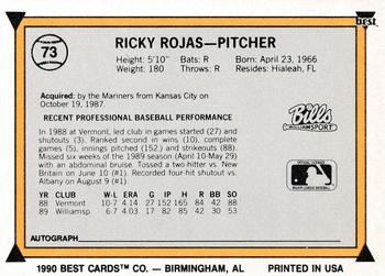 1990 Best #73 Rick Rojas Back