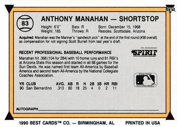 1990 Best #83 Anthony Manahan Back