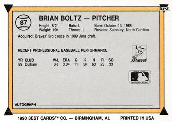 1990 Best #87 Brian Boltz Back