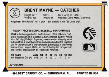 1990 Best #8 Brent Mayne Back