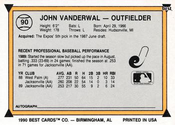 1990 Best #90 John Vander Wal Back