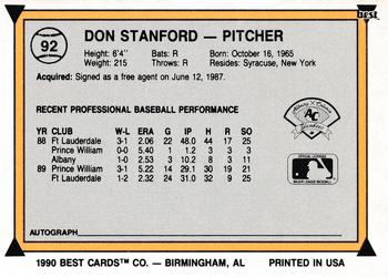 1990 Best #92 Don Stanford Back