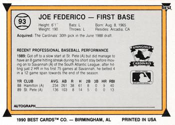 1990 Best #93 Joe Federico Back